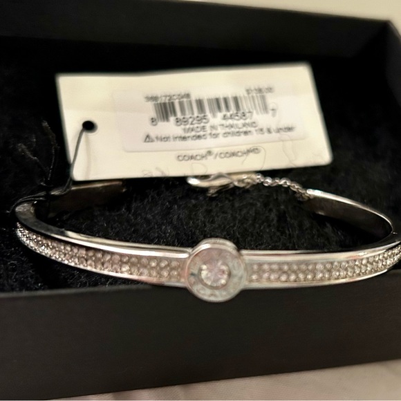 Coach Bracelet - Silver and Crystal Bangle W/ Chain extension.  New w/tags. - Picture 3 of 5